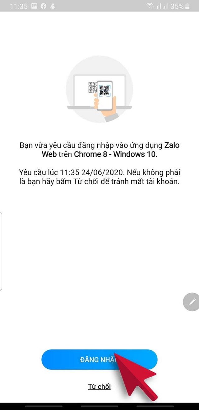 Chọn chấp nhận khi được gửi thông báo