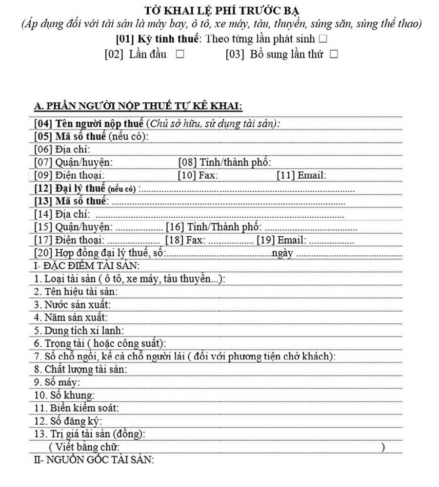Mẫu tờ khai lệ phí trước bạ theo quy định MỚI nhất hiện nay