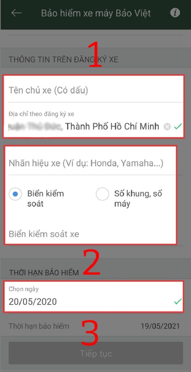 Quy định bảo hiểm xe máy: Hướng dẫn mua online bảo hiểm xe máy 39 Điền đầy đủ các nội dung liên quan đến thông tin trên đăng ký xe